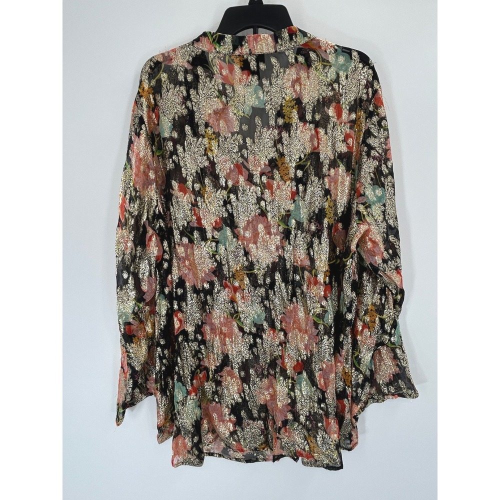 June + Vie Metallic Floral Blouse 2X Boho Peasant Top Shimmering Artsy Luxe - Picture 3 of 9